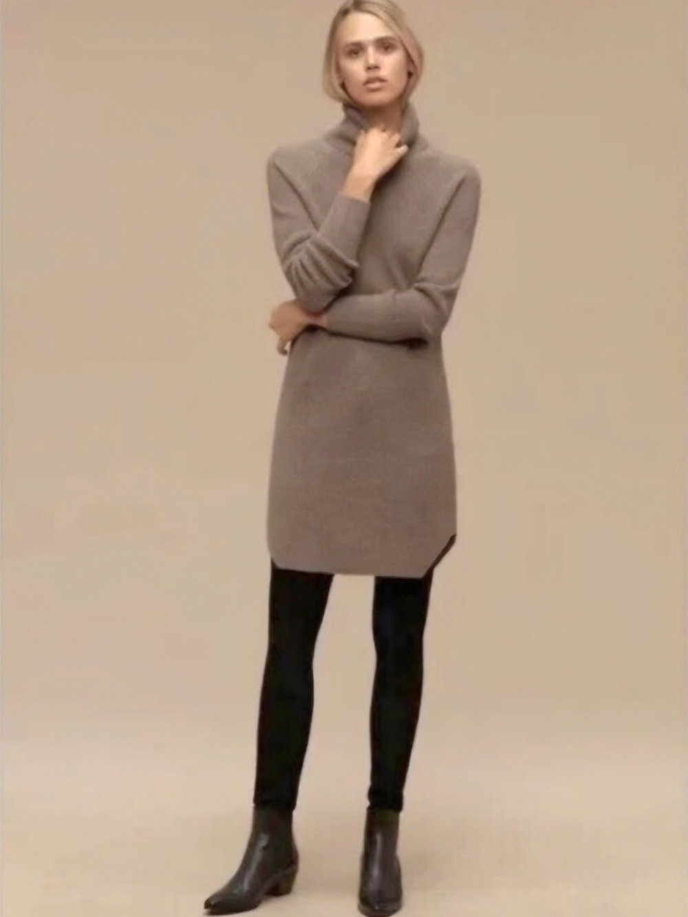 Wilfred Taupe Cowl Neck Sweater Dress